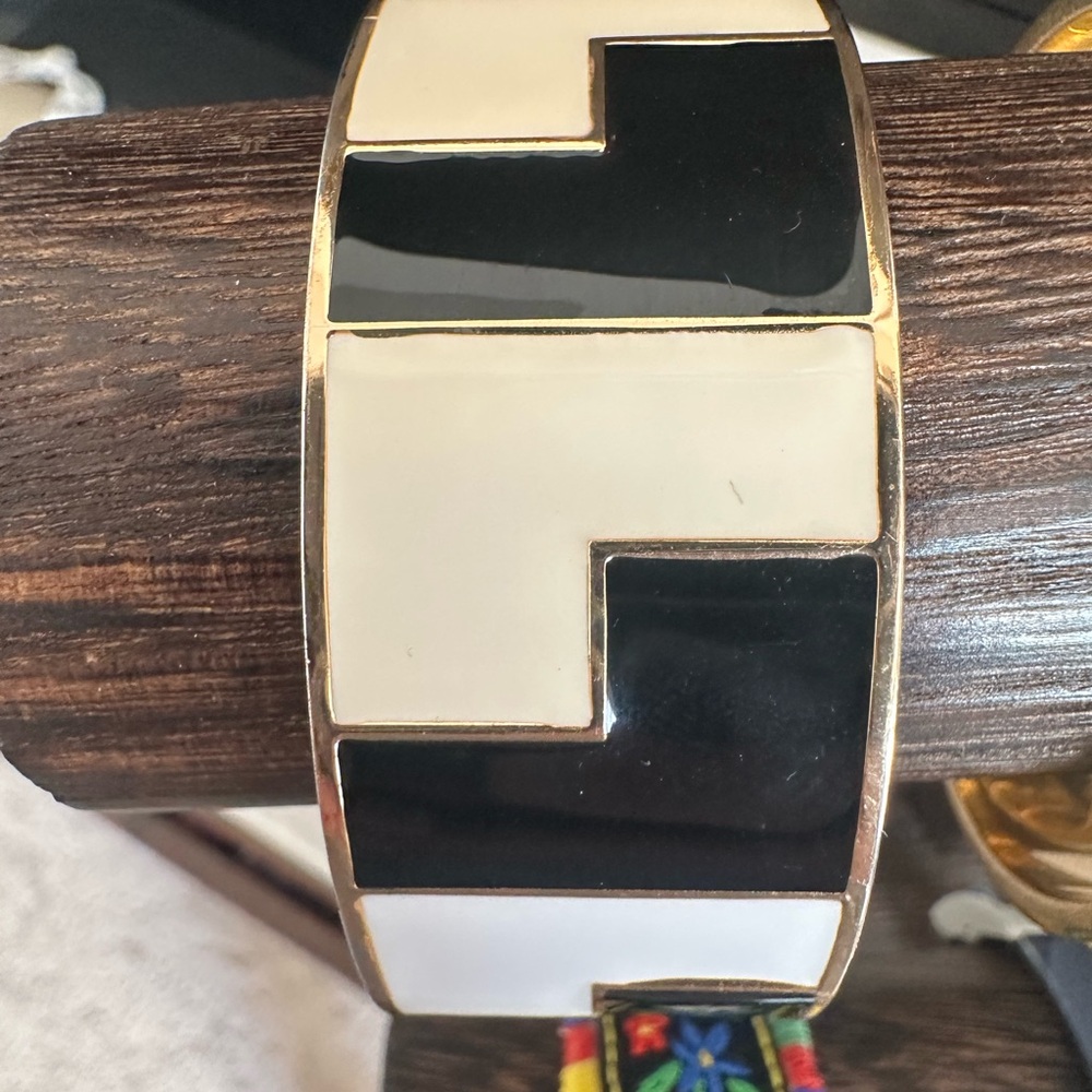 L.A.M.B. Gwen Stefani Black Cream Enamel Wide Bracelet Y2K Statement